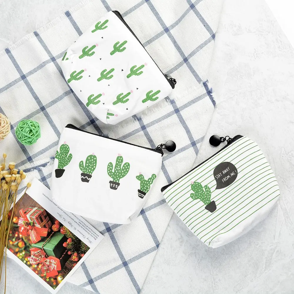 Холщовый кошелек для мелочи в стиле ретро с изображением кактуса маленький сумка
