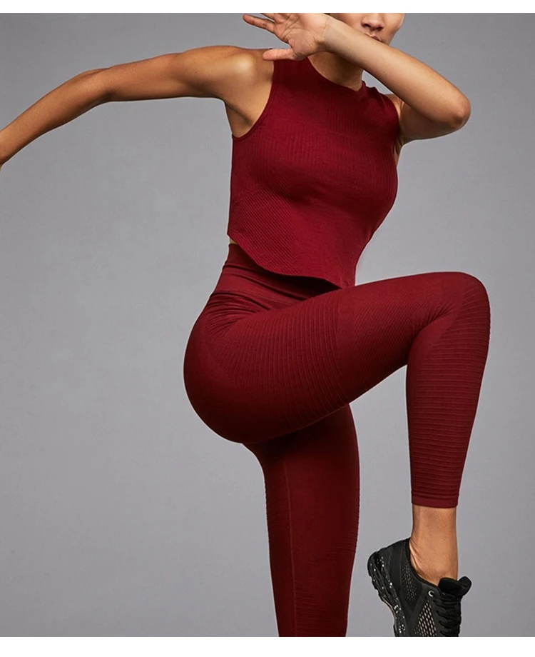 Бесшовные Спортивные Леггинсы с высокой талией красные женские колготки Пуш ап
