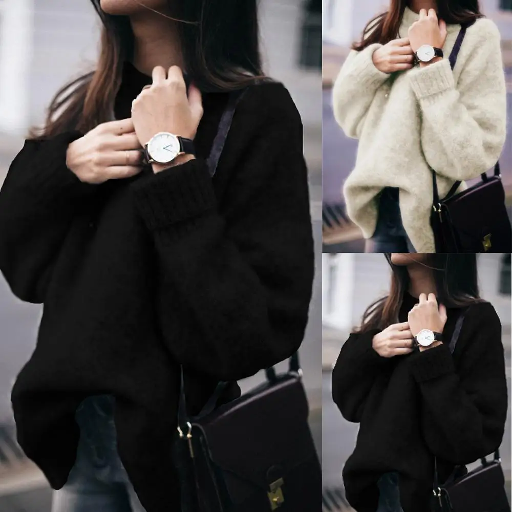 

Fashion Women Casual Solid Long Sleeve Jumper V-Neck Lazy Loose Sweater Women Pullovers Knitted Oversize Tops Ladies Long SW3M