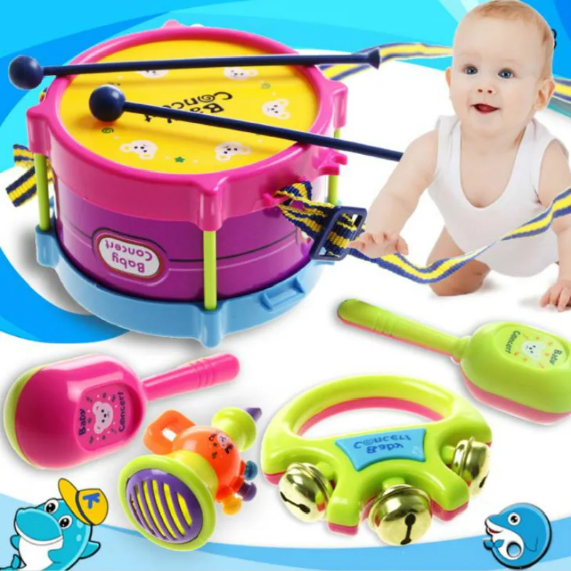 

5pcs/lot Baby Musical Instrument Toy Trumpet Drum Bell Jazz Value Pack Christmas Gifts for Children
