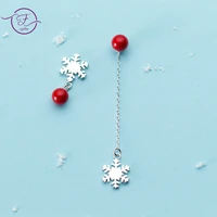 925 sterling silver stud earrings asymmetric snowflake christmas earrings women korean red synthetic pearl ear jewelry