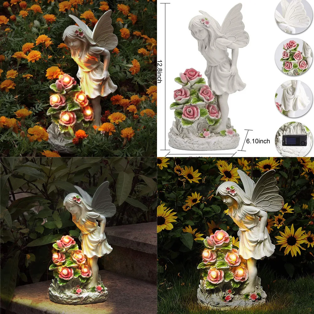 

Солнечный сад Ангел карликовая статуя карликовая кукла уличные украшения со светильник кой садовое украшение уличные винтажные скульптур...