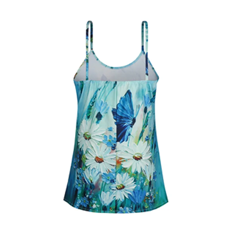 

2021 Summer Floral Print Camis Spaghetti Strap Tops Spring Backless Plus Size Women Shirts Vintage Loose Streetwear Blouse Mujer