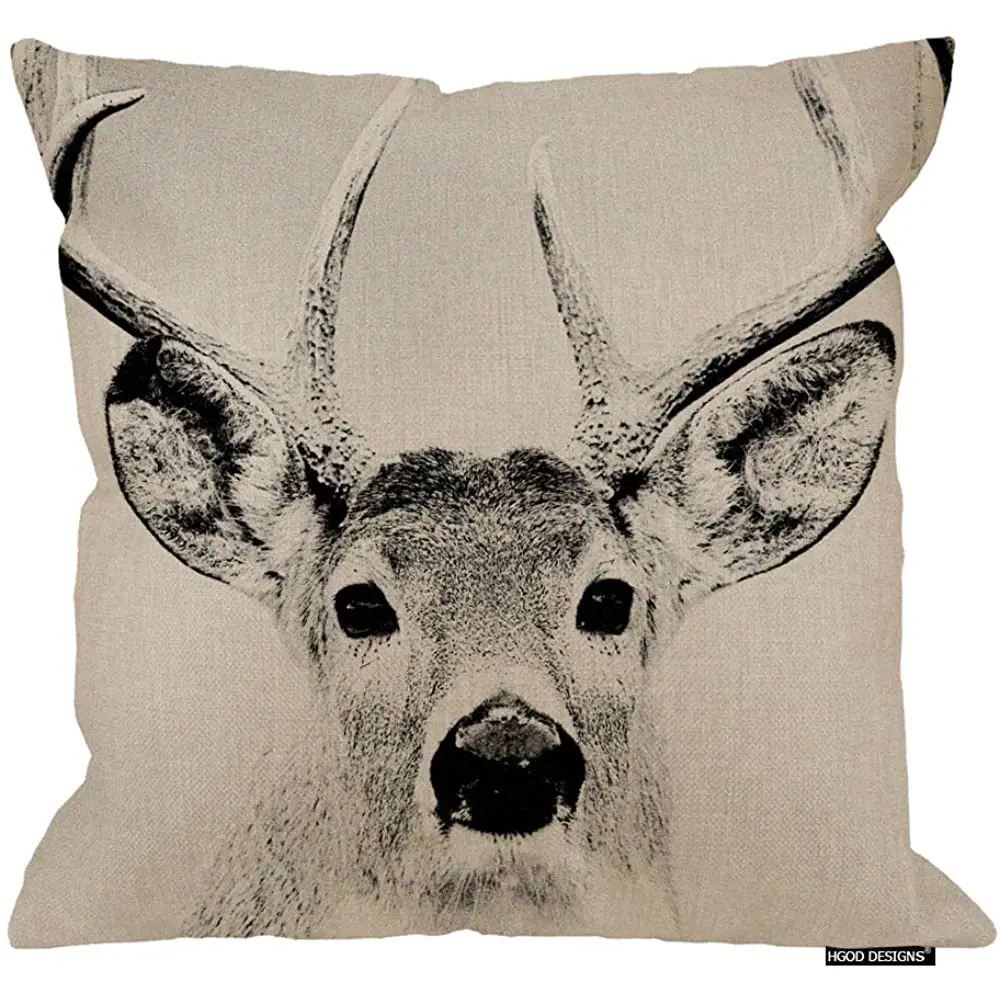 

HGOD DESIGNS 18 X 18 Inch Cotton Linen Decorative Throw Pillow Cover Cushion Case, Deer Elk Grey