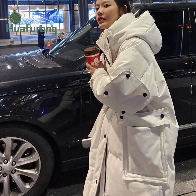 

Women's Mid-length Korean Thick Down Jacket 2021 Winter Cotton padded Tooling Down Padded Jacket Over-the-knee Quilted