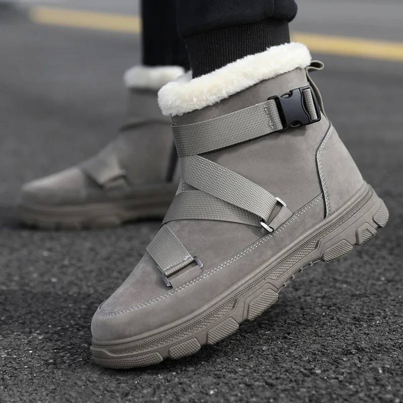 

2022 Hot Sale korean Style men Martin boots warm plush Fur casual walking shoes for men Platform boots Gray Black shoes
