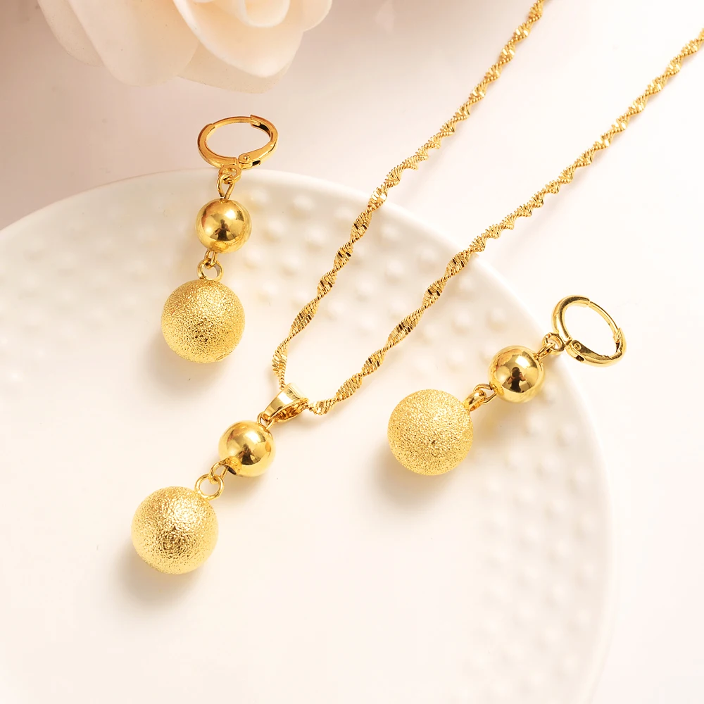 

Gold Pendant Ball Beads Necklaces Earrings Jewelry Set Gold Color Hawaii Micronesia Marshall Guam Wedding bridal party gifts