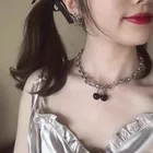 Ожерелье-чокер с черной подвеской в виде Вишни из нержавеющей стали