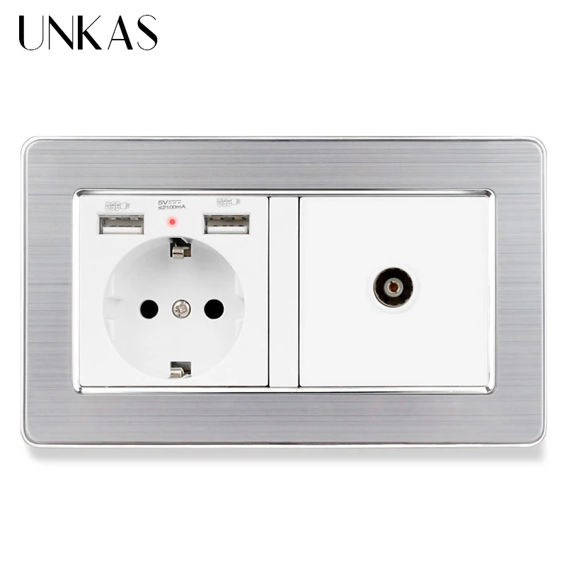 Гнездо питания стандарта ЕС заземленная с женским ТВ разъемом 2100mA двойной USB