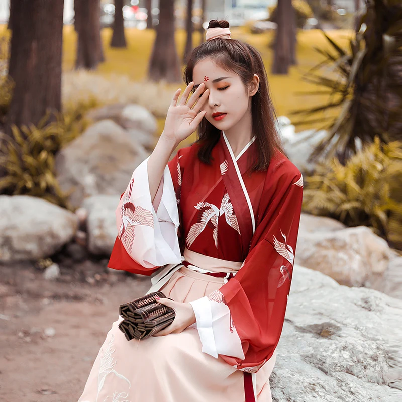 

Hanfu Women Dress Chinese Traditional Clothing Swordsman Folk Dance Costume Set Lady Ancient Oriental Cosplay Red