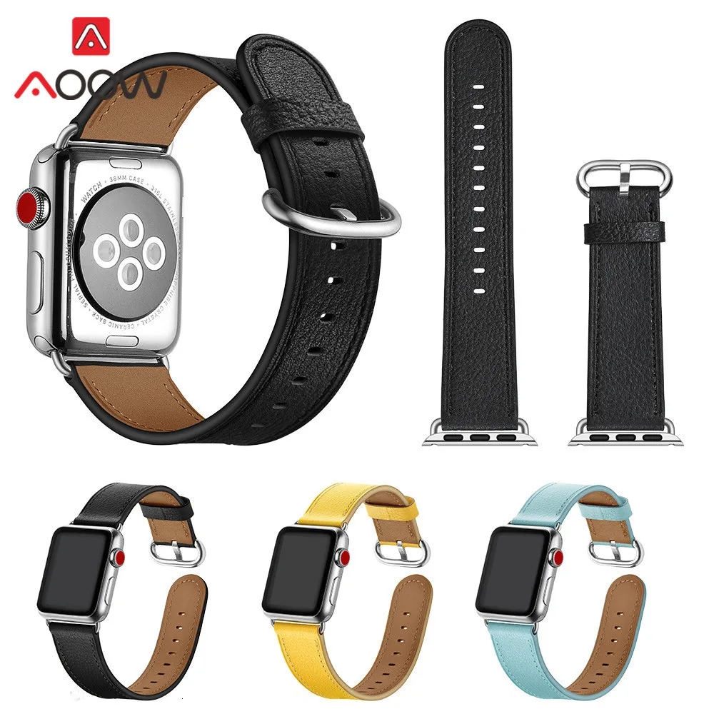 Ремешок для часов из натуральной кожи для Apple Watch 38 мм 42 мм круглый хвост синий желтый мужской женский браслет ремешок для iwatch 1 2 3 4
