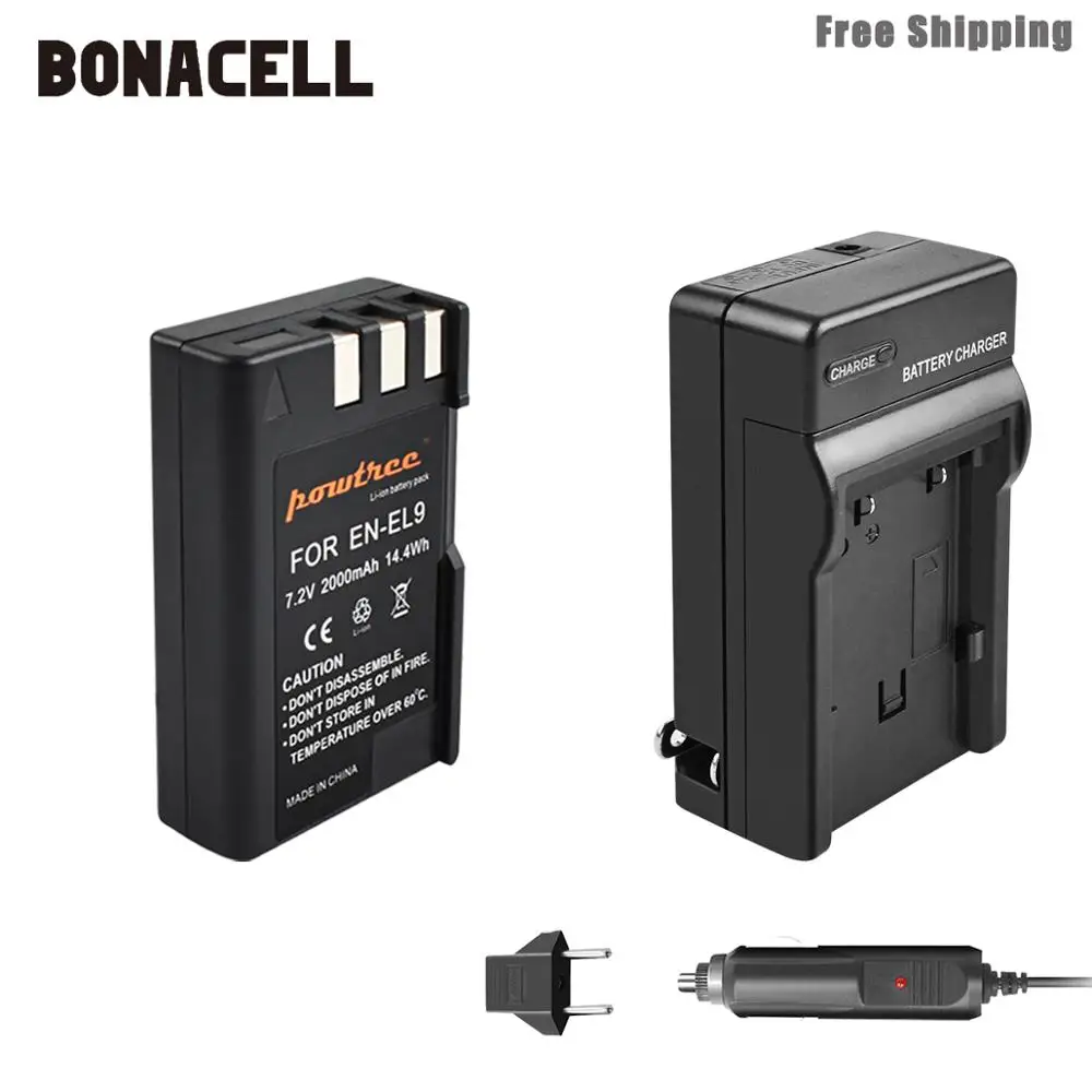 Bonacell 2000 мА/ч, EN-EL9 RU EL9 EN-EL9a RU EL9a EL9a Камера Батарея+ Зарядное устройство AKKU для Nikon EN-EL9a D40 D60 D40X D5000 D300 L50 - Цвет: 1XBattery-Charger