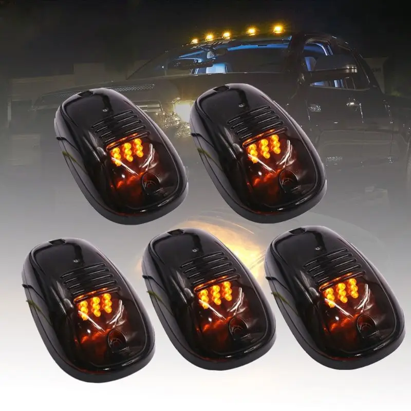 

Smoked 5Pcs 12 LED Cab Roof Running Marker Lights Truck SUV Off Road Set