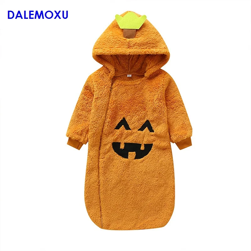 Зимний детский спальный мешок с тыквой для Хэллоуина новорожденных бархатный на