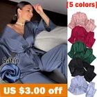 Пижама женская атласная, с рукавом три четверти, однотонная, весна, 2021