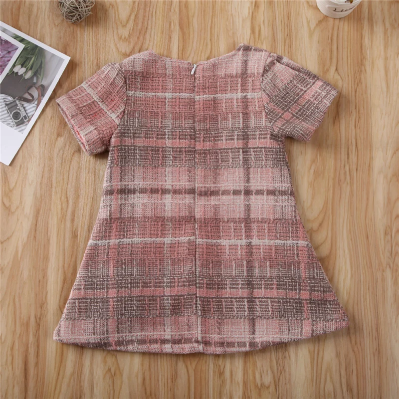 2020 Baby Summer Clothing 1-6T Boutique Kid Girls Plaid Mini Dress Princess Short Sleeve Pocket Party Sweet Cute | Детская одежда и
