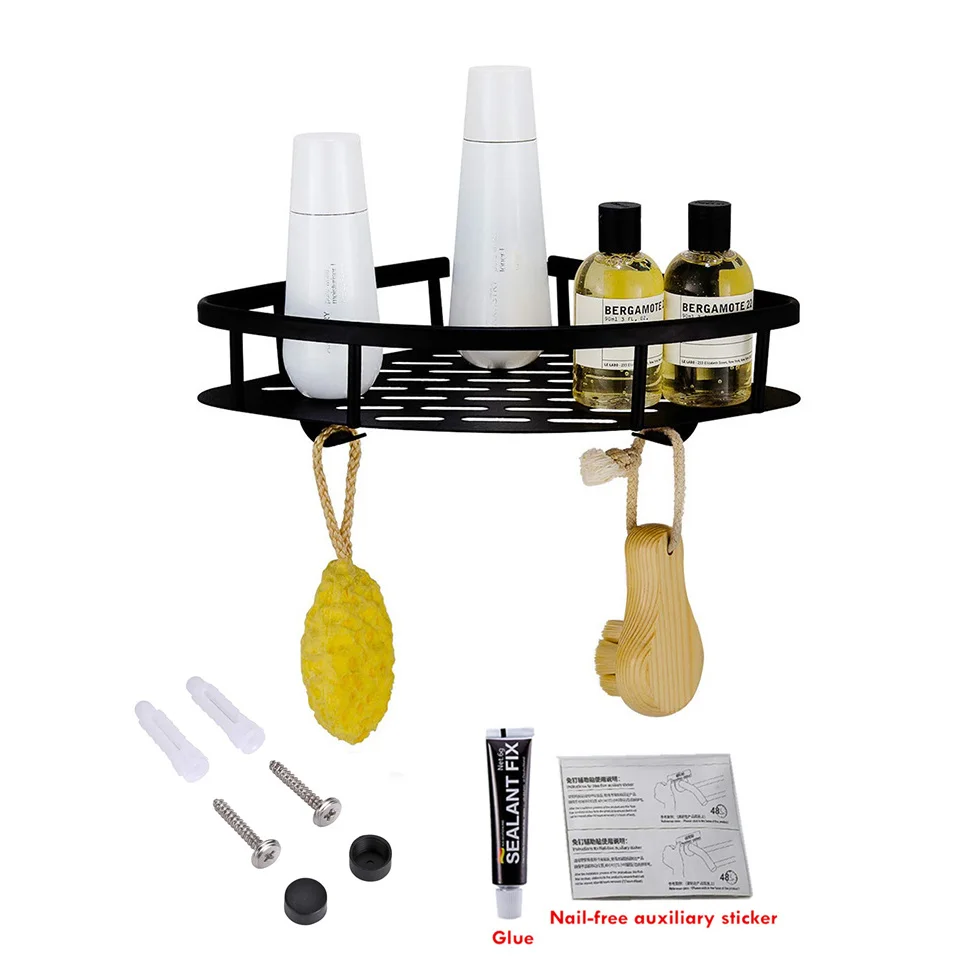 Настенный держатель для душа алюминиевая треугольная полка черного цвета ванной