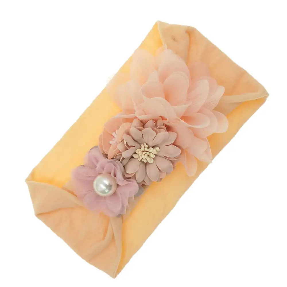 Перламутровый Тюрбан повязка на голову для маленьких девочек Цветочные головные