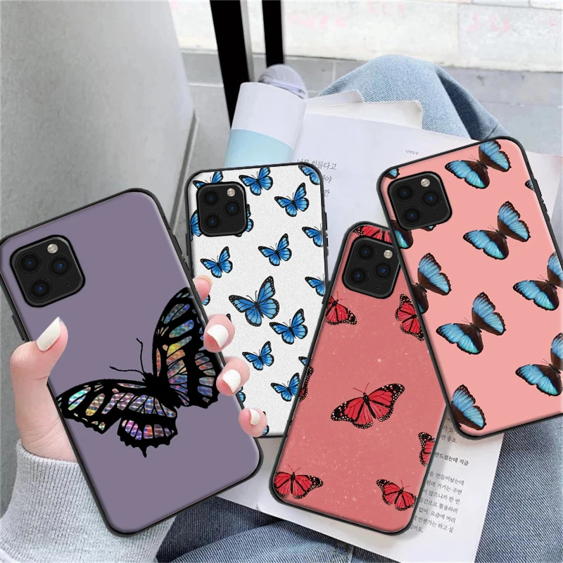 

Cute Flower Butterfly Phone Case For iPhone 11 12 Pro 7 8 Plus X XR XS MAX MAX SE 2020 12 Mini Funda Coque Carcasa Cases
