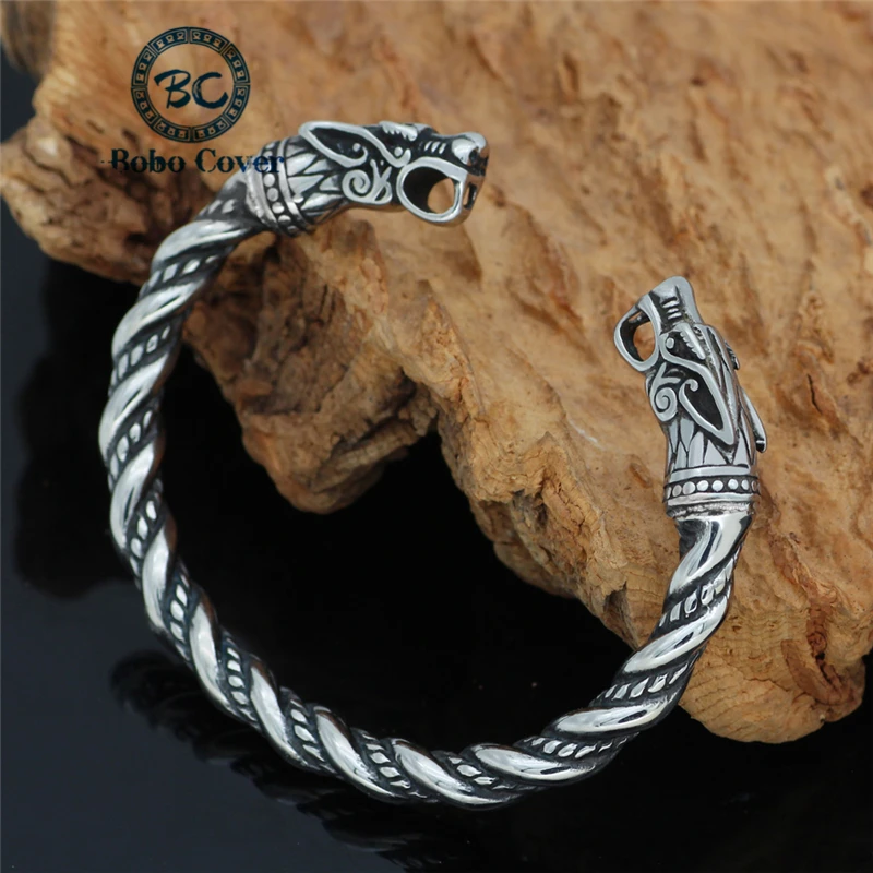 

Винтажные однотонные браслеты с двойным драконом, модные ювелирные изделия, браслет викингов из нержавеющей стали, аксессуары, мужской бра...