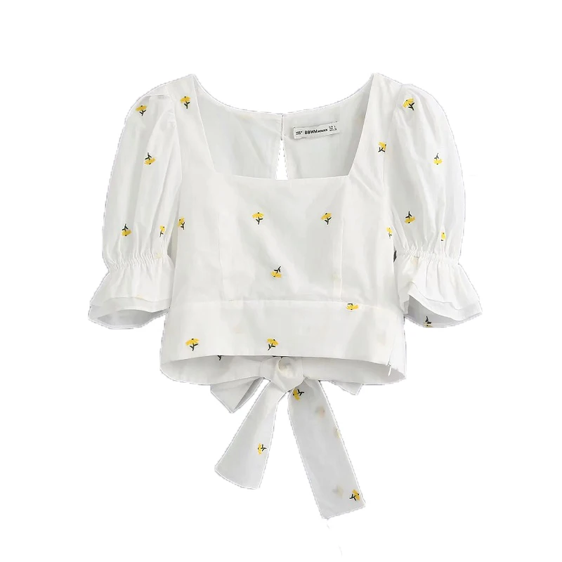 Женские милые модные блузки с цветочной вышивкой винтажные Открытые Рубашки