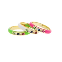 gold color neon enamel band rainbow rectangle cubic zirconia 2021 summer colorful women finger rings