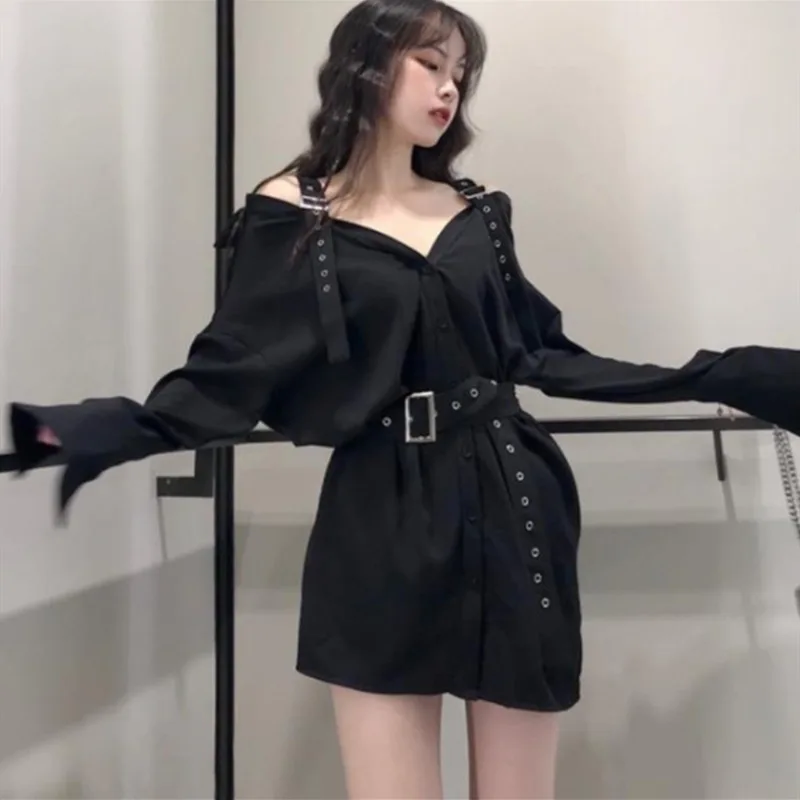 Женское платье рубашка с длинным рукавом и V образным вырезом|Рубашки| |