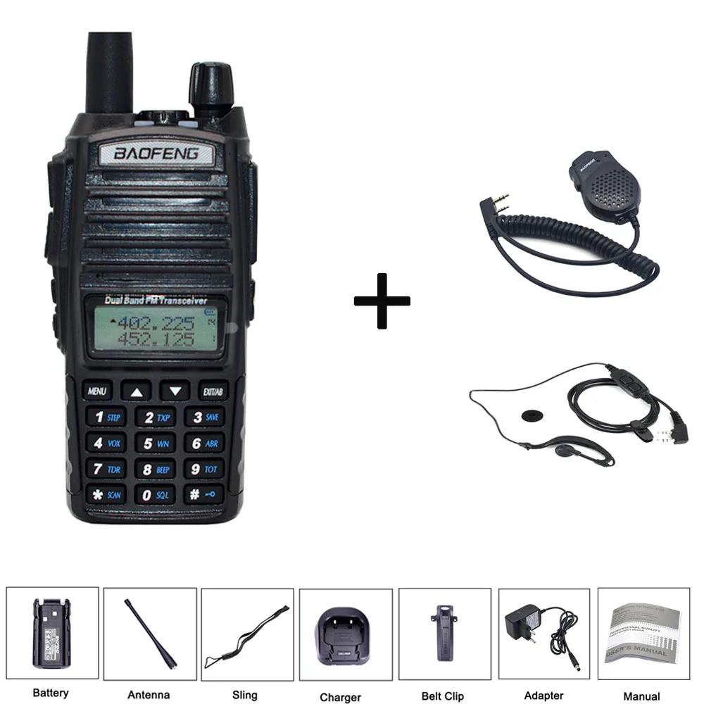 uv82-mic-earp Baofeng UV-82 рация 8 Вт двойной PTT двухстороннее радио 2800 мАч Двухдиапазонный портативный 10 км приемопередатчик UV82 рация CB радио - Цвет: uv82-mic-earp