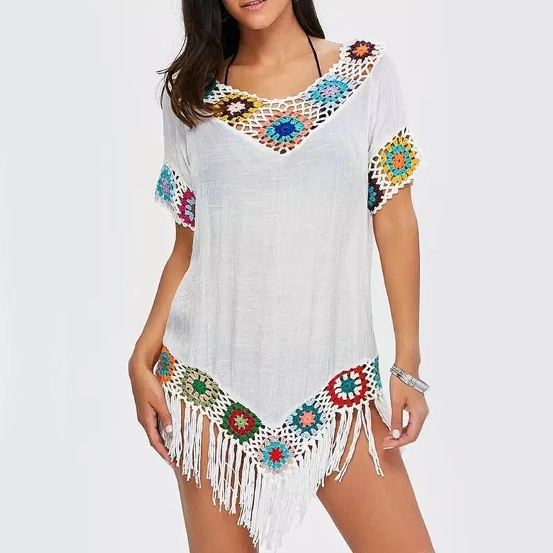 

Новинка лета 2021, женское шифоновое вязаное крючком платье, женское платье-накидка, купальники, пляжная одежда, платья C6B4