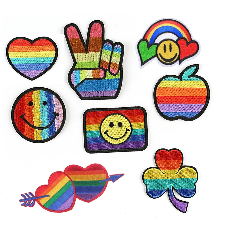 

Rainbow Stripes Patches for Clothing Iron Embroidered Sewing Applique Cute on Fabric Badge New Diy Apparel Accessori Decoration