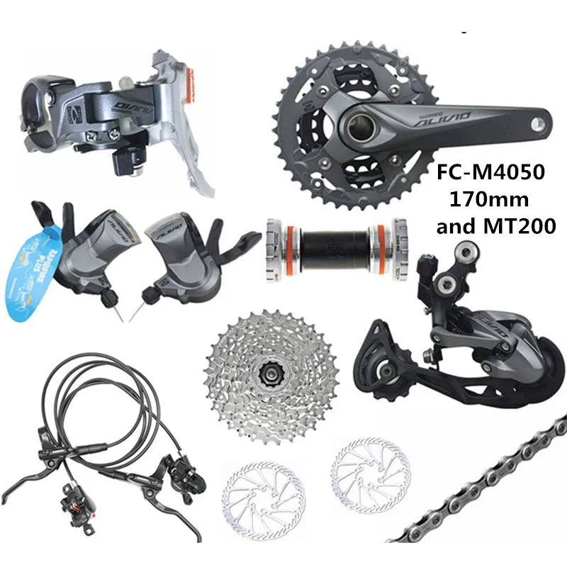 170mm and MT200 SHIMANO ALIVIO M4050/M4000 9-27-скорость горный велосипед сдвиг комплект добавляет BR-MT200 тормозной G3 диск - Цвет: 170mm and MT200