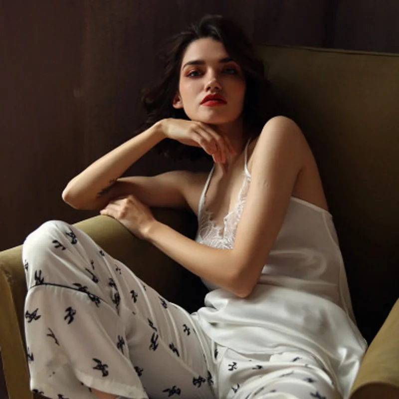 Роскошный шелковый пижамный комплект Daeyard сексуальное кружевное нижнее белье