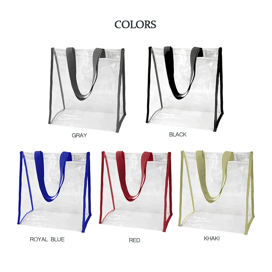 Stadium Approved Clear Bag Transparent Vinyl PVC Tote Long Shoulder Utility Handbag for Work School Outdoor Beach Shopping |