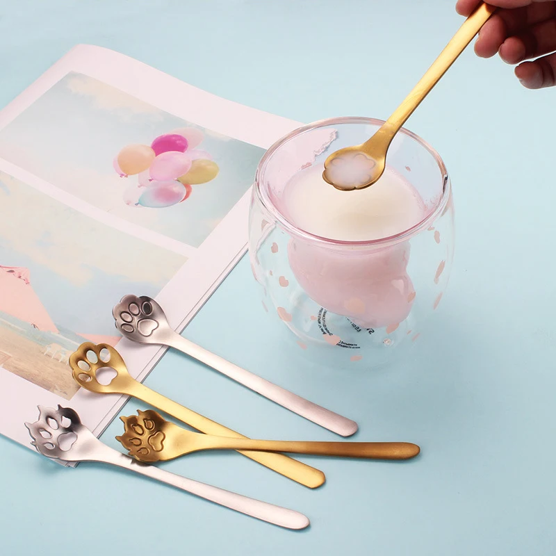 1 шт. 304 нержавеющая сталь креативная Золотая кошка собака лапа коготь полые ложки