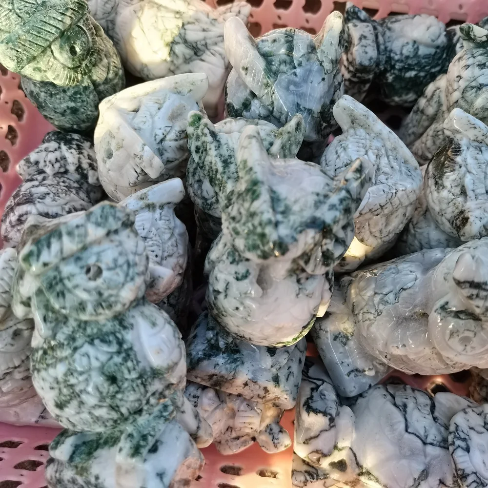 

Natural Carved owl, Aquatic Agate Hand Carved Craft Healing Mineral Quartz, Home Decoration Christmas gift