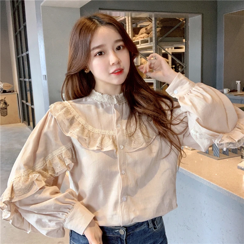 Блузка женская кружевная в винтажном стиле свободная модная повседневная