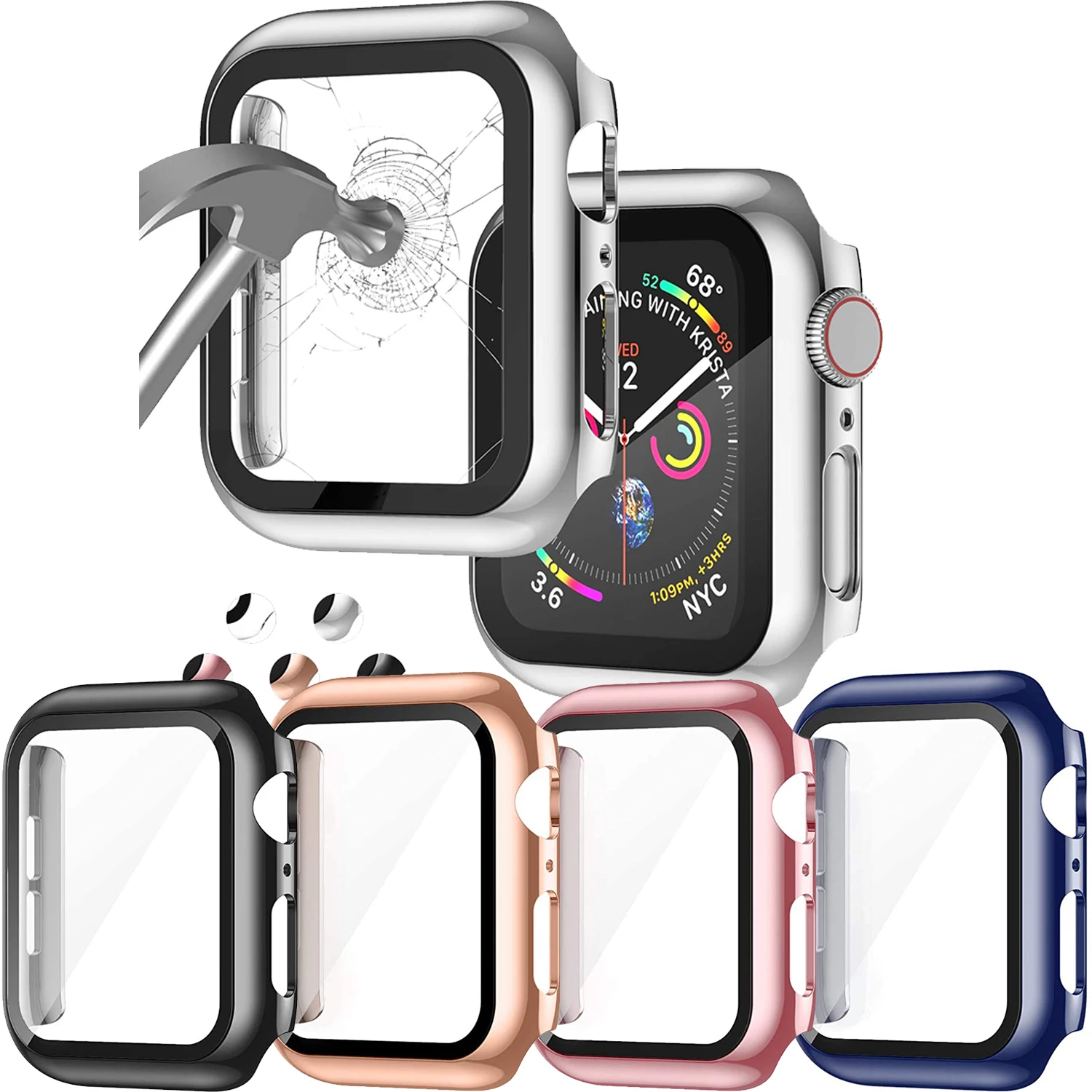 Защитное стекло + чехол для Apple Watch защита экрана 44 мм 40 42 38 амортизатор аксессуары
