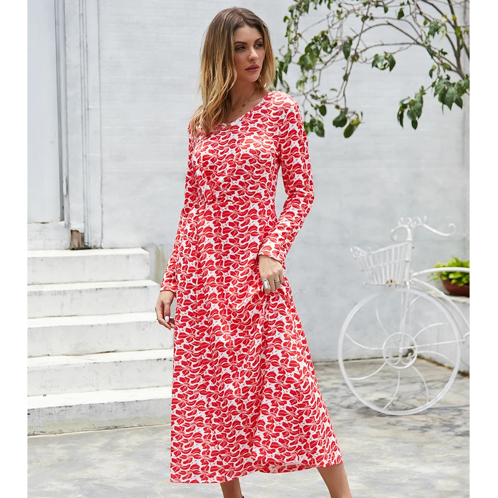 Женское платье с разрезом сбоку модное Повседневное длинным рукавом на молнии