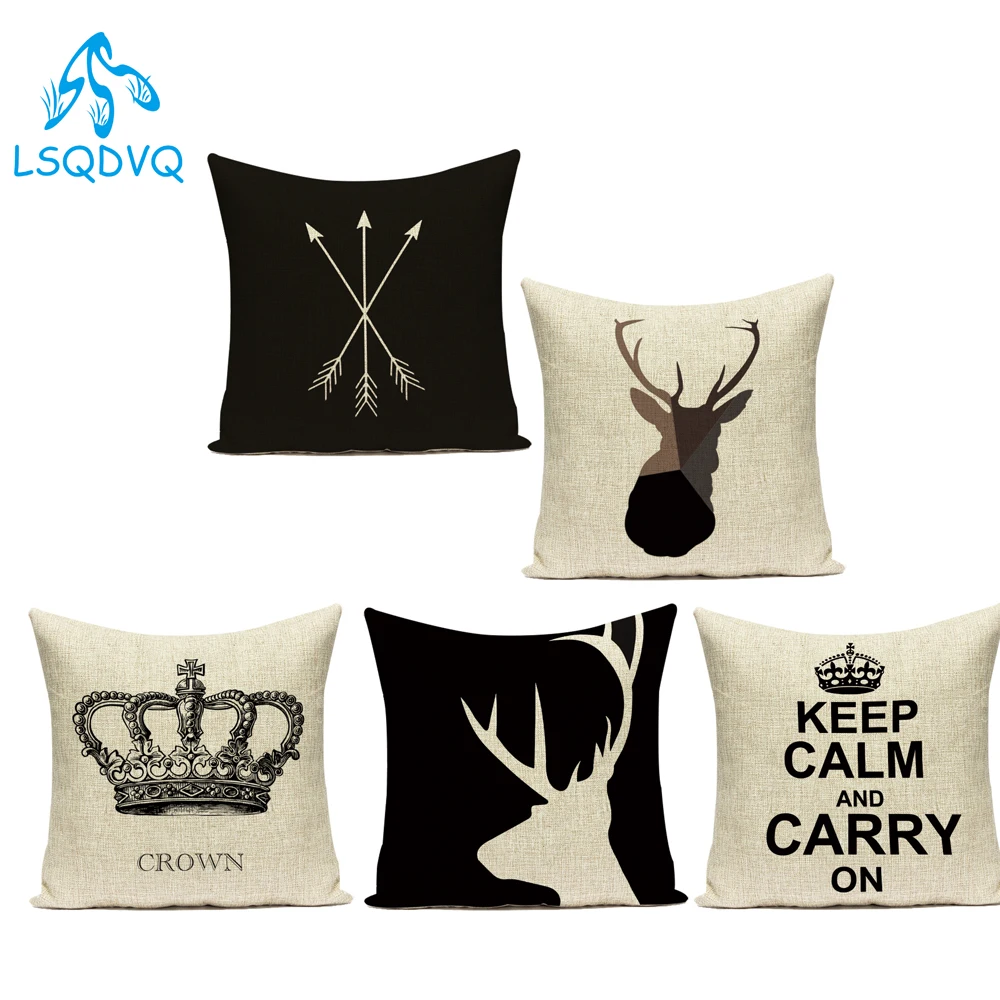 

Черный, белый цвет декоративные подушки Чехол с изображением оленя, с геометрическим рисунком чехол для подушки из полиэстера для украшени...