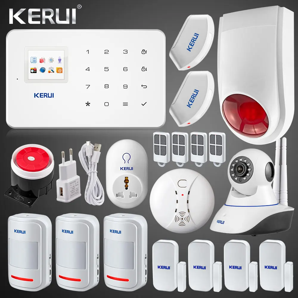 kit1 Kerui Беспроводная GSM домашняя система охранной сигнализации ISO Android APP TFT сенсорная панель охранная сигнализация Wifi ip-камера датчик дыма - Цвет: kit1