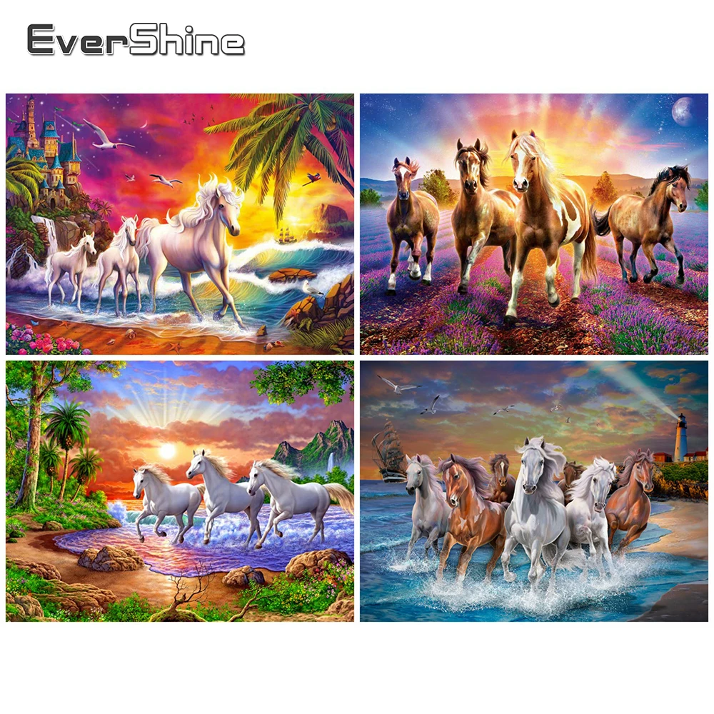

EverShine Diamond Embroidery Horse Rhinestones Picture DIY Diamond Mosaic Animal Painting Full Square Sunset Handmade Gift