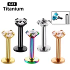 Серьги-гвоздики из титана G23 для пирсинга, серьги-гвоздики для губ, ногтей, ушей, тела, ювелирные изделия с цирконием, 1 шт.