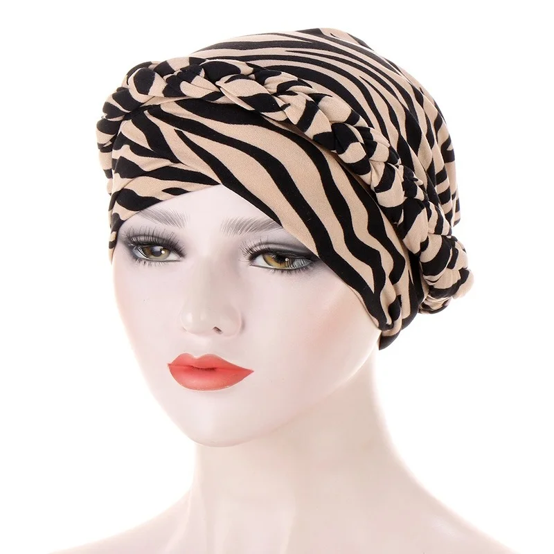 

Fashion Women Leopard Print Turban Hat Braid Muslim Headscarf Bonnet India Hats Ready to Wear Islamic Hijab Head Wrap Cap