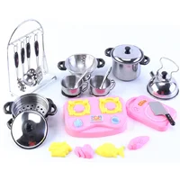 Metal Cooking Toys Safety 304 Stainless steel Pot Pan Dish Kitchen Cookware Pretend Children Indoor Work Baby Food Play Studying