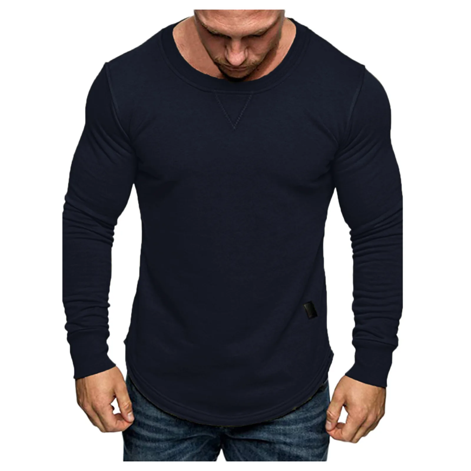 

Мужской Модный повседневный Однотонный свитер с длинным рукавом, верхняя блузка