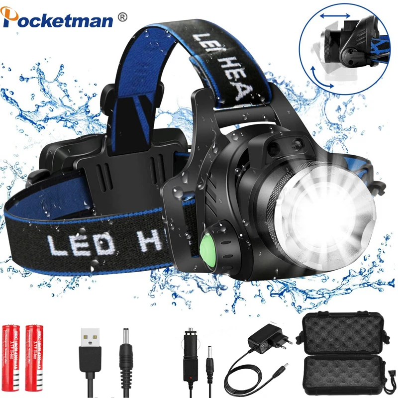 Headlamps Super bright Led Headlamp L2/T6 Zoomable Headlight Head Flashlight Head lamp by 18650 battery for Fishing Hunting