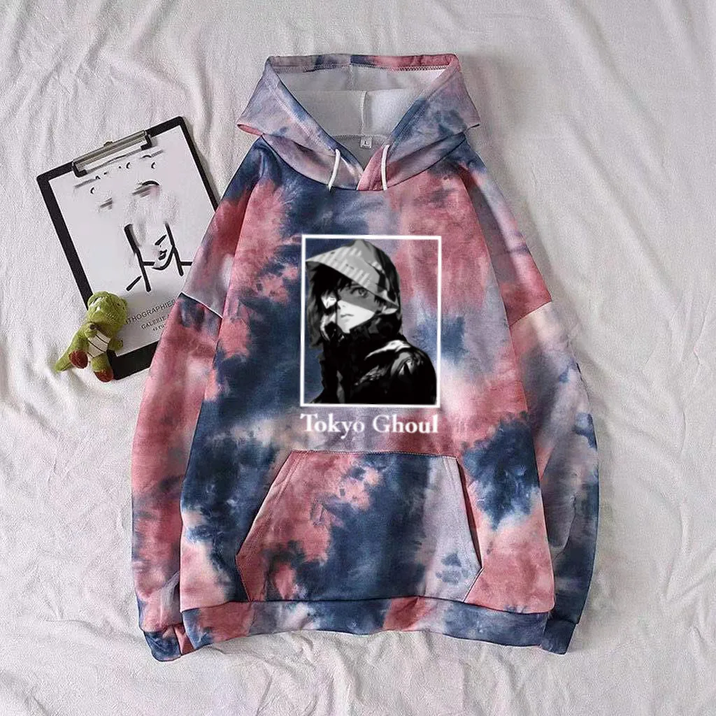 

2021 Hot Anime Tokyo Ghoul Hoodie Pullovers Tops Long Sleeve Tie-dye Uniex Cloth