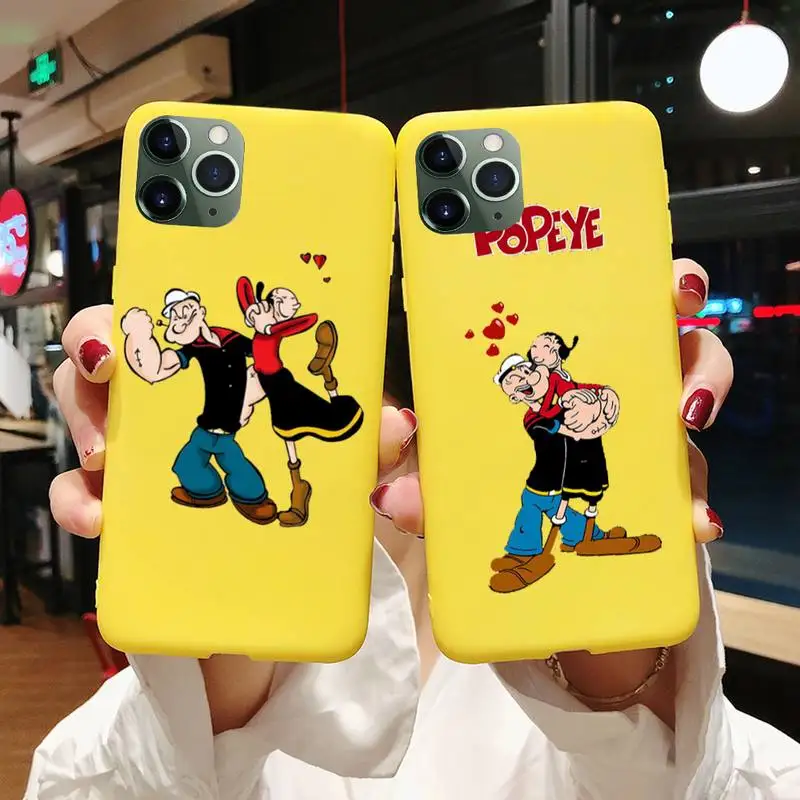 

Popeye The Sailor Man Phone Case For Iphone 6 6s 7 8 Plus XR X XS XSmax 11 12 Pro Mini Max Candy Yellow Silicone Cover