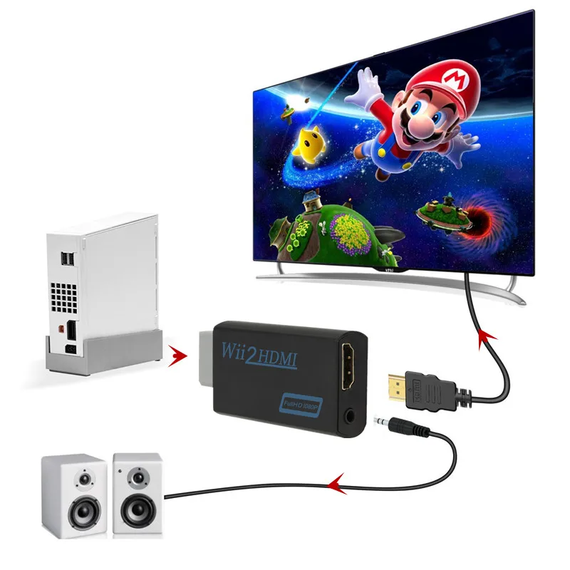 Преобразователь WII в HDMI Full HD 1080P Wii 2 преобразователь 3 5 мм аудио для ПК HDTV монитора