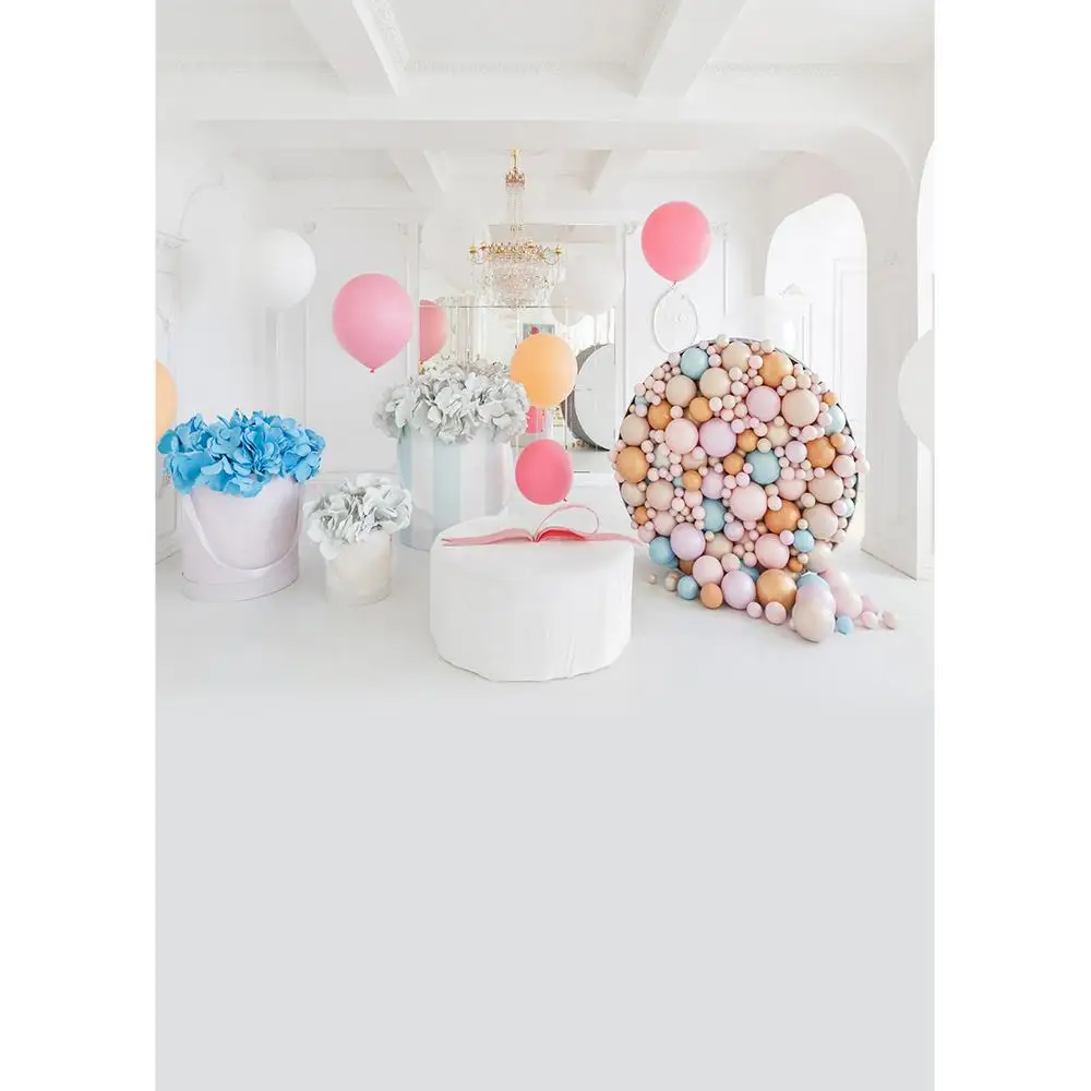 

Photo Background White Room Balloons Computer Printed Backdrop Photography Props for Baby Children Birthday Party Photophone